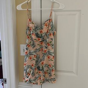 Tropical pink orange and green mini dress